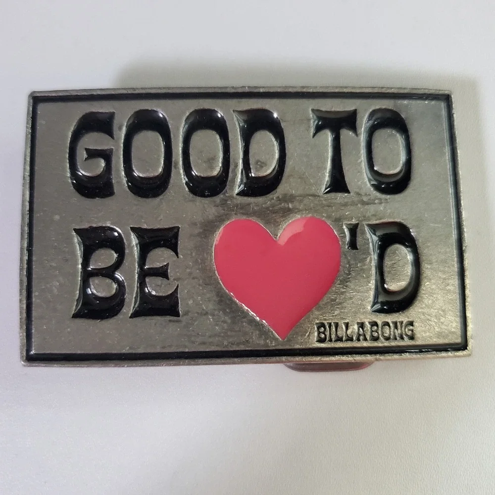BILLABONG Y2K Good To Be Loved Heart Belt Buckle Silver Pink Surf Skate Bling